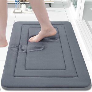 Grey memory foam bathroom mat rug 30x30 ultra soft absorbent machine wash
